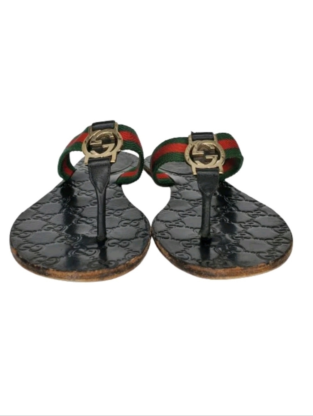 Gucci GG Monogram Web Stripe Black Thong Flip Flop Sandals - Picture 3 of 9